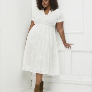 Eloquii Elements white crochet lace tiered dress